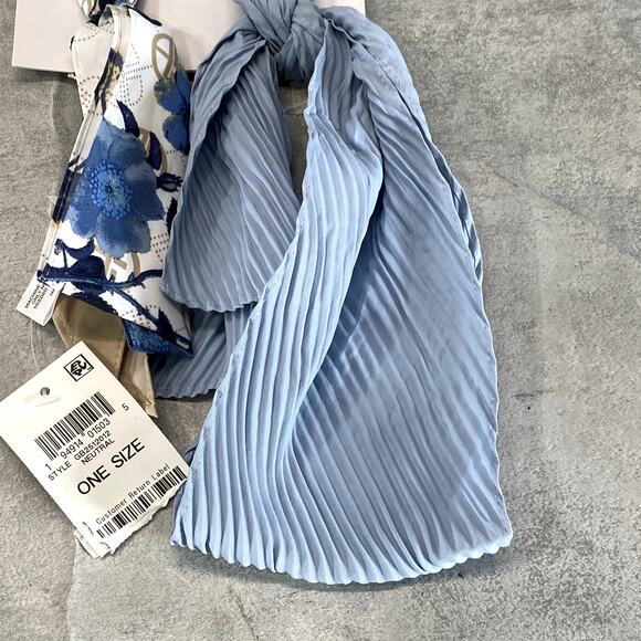 GIANI BERNINI Women's Neutral Blue Logo Floral & Solid Twin Set Twilly Scarves - Picture 4 of 10